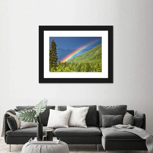 Rainbow Over Forest At Sunset Canvas Wall Art-3 Horizontal-Gallery Wrap-25" x 16"-Tiaracle