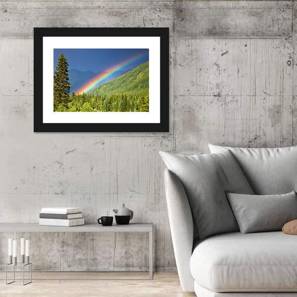 Rainbow Over Forest At Sunset Canvas Wall Art-3 Horizontal-Gallery Wrap-25" x 16"-Tiaracle