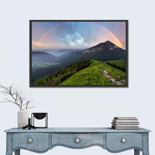 Rainbow Over Mountain Peak Canvas Wall Art-1 Piece-Floating Frame-24" x 16"-Tiaracle