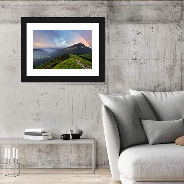 Rainbow Over Mountain Peak Canvas Wall Art-3 Horizontal-Gallery Wrap-25" x 16"-Tiaracle