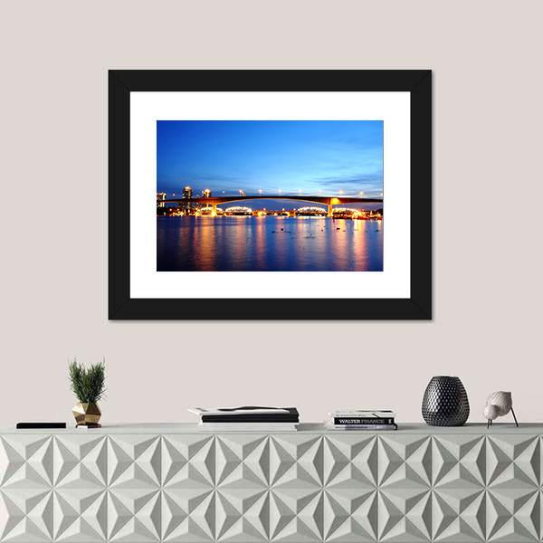 Rama 9 Bridge In Bangkok Canvas Wall Art-1 Piece-Framed Print-20" x 16"-Tiaracle