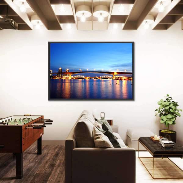 Rama 9 Bridge In Bangkok Canvas Wall Art-3 Horizontal-Gallery Wrap-25" x 16"-Tiaracle