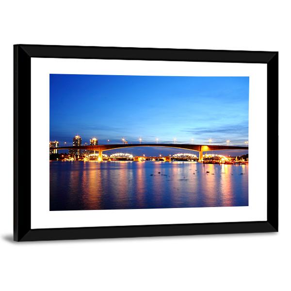 Rama 9 Bridge In Bangkok Canvas Wall Art-3 Horizontal-Gallery Wrap-25" x 16"-Tiaracle
