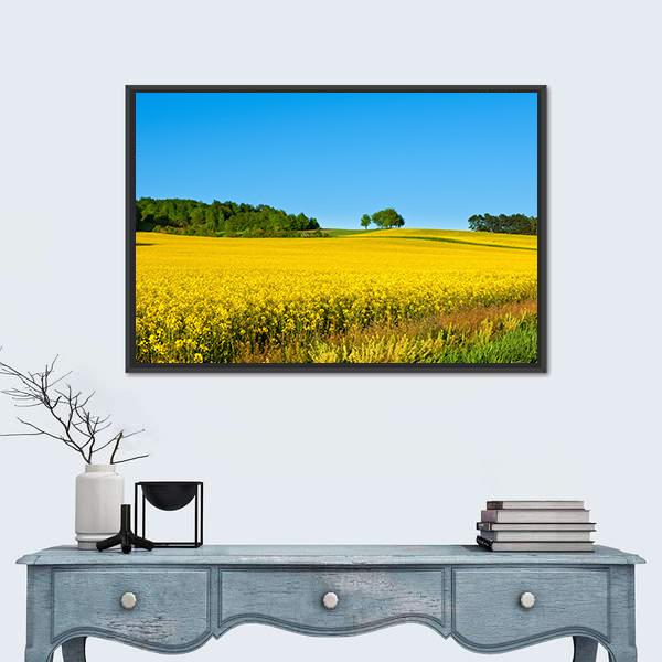 Rapeseed Field with Forest Canvas Wall Art-1 Piece-Floating Frame-24" x 16"-Tiaracle