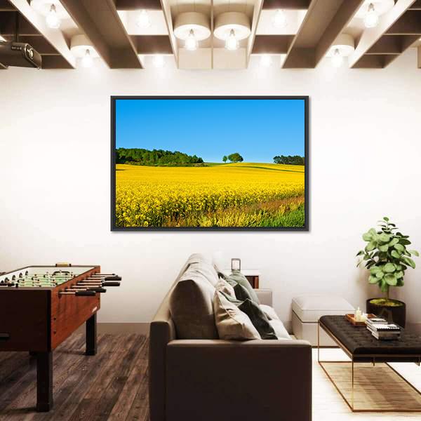 Rapeseed Field with Forest Canvas Wall Art-3 Horizontal-Gallery Wrap-25" x 16"-Tiaracle