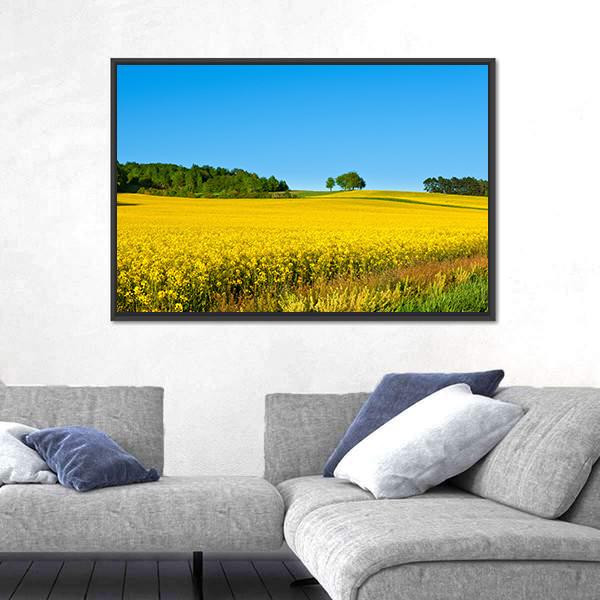 Rapeseed Field with Forest Canvas Wall Art-3 Horizontal-Gallery Wrap-25" x 16"-Tiaracle