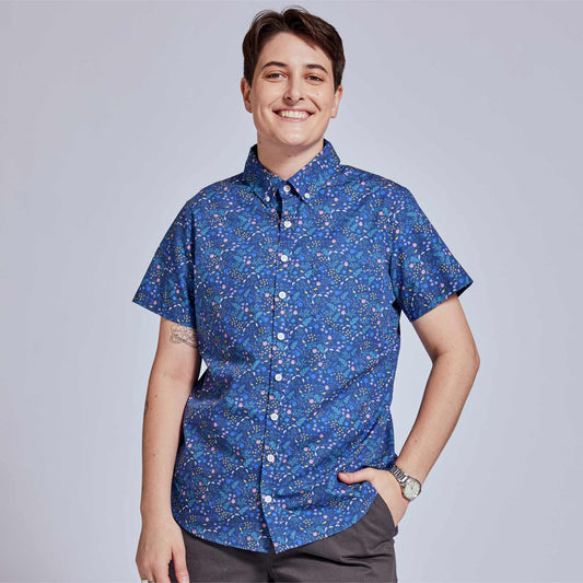 Das Ray Blue Ditsy Kurzarmhemd