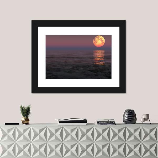 Red Moon Over The Sea Canvas Wall Art-1 Piece-Framed Print-20" x 16"-Tiaracle