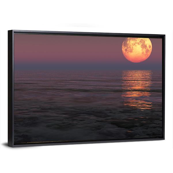 Red Moon Over The Sea Canvas Wall Art-3 Horizontal-Gallery Wrap-25" x 16"-Tiaracle