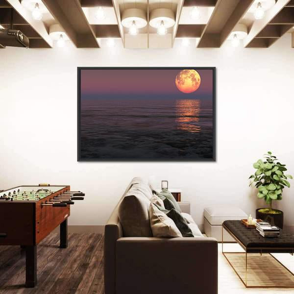 Red Moon Over The Sea Canvas Wall Art-3 Horizontal-Gallery Wrap-25" x 16"-Tiaracle