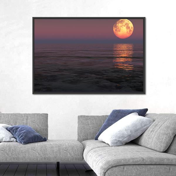 Red Moon Over The Sea Canvas Wall Art-3 Horizontal-Gallery Wrap-25" x 16"-Tiaracle