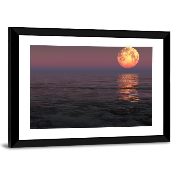 Red Moon Over The Sea Canvas Wall Art-3 Horizontal-Gallery Wrap-25" x 16"-Tiaracle