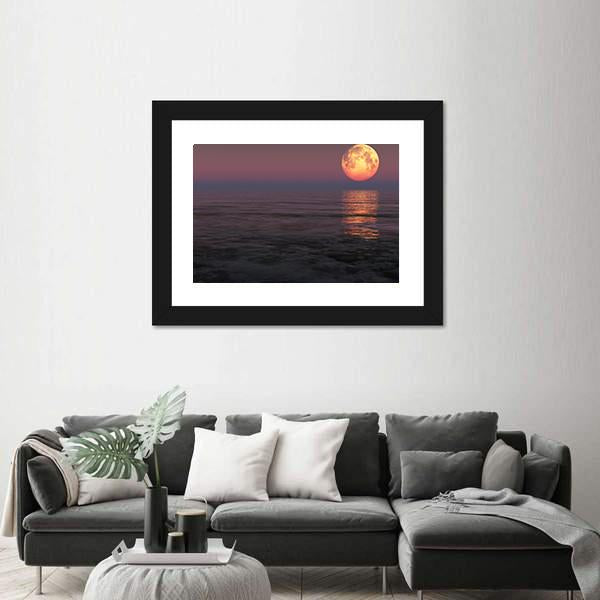 Red Moon Over The Sea Canvas Wall Art-3 Horizontal-Gallery Wrap-25" x 16"-Tiaracle