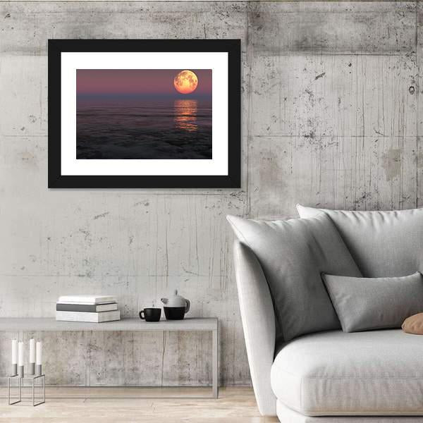 Red Moon Over The Sea Canvas Wall Art-3 Horizontal-Gallery Wrap-25" x 16"-Tiaracle