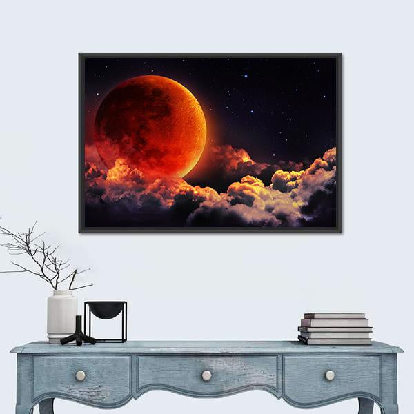 Red Planet With Clouds Canvas Wall Art-1 Piece-Floating Frame-24" x 16"-Tiaracle