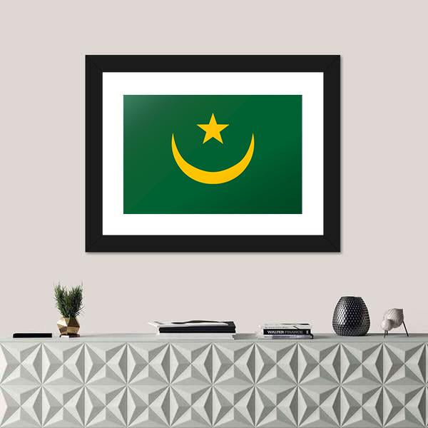 Reflection Flag Of Mauritania Canvas Wall Art-1 Piece-Framed Print-20" x 16"-Tiaracle