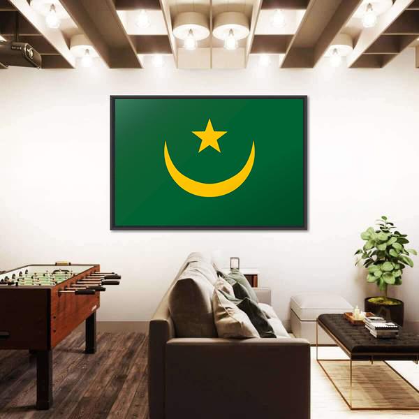 Reflection Flag Of Mauritania Canvas Wall Art-3 Horizontal-Gallery Wrap-25" x 16"-Tiaracle