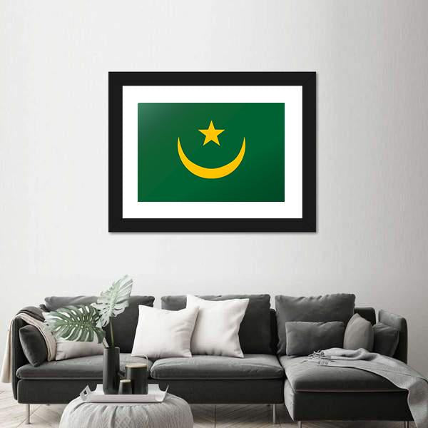 Reflection Flag Of Mauritania Canvas Wall Art-3 Horizontal-Gallery Wrap-25" x 16"-Tiaracle