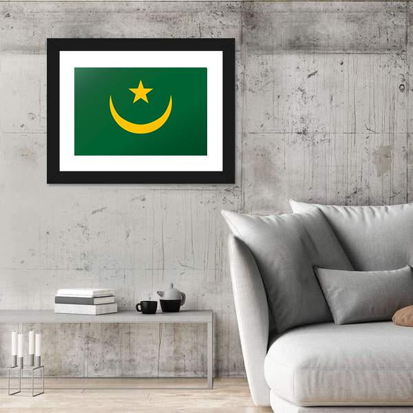 Reflection Flag Of Mauritania Canvas Wall Art-3 Horizontal-Gallery Wrap-25" x 16"-Tiaracle