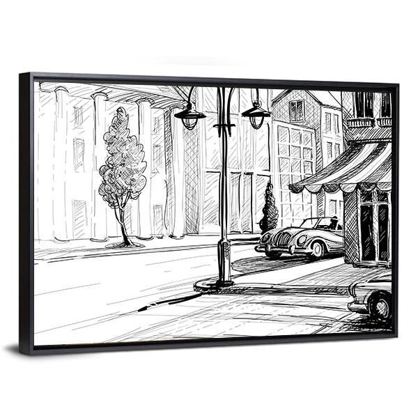 Retro City Sketch Canvas Wall Art-3 Horizontal-Gallery Wrap-25" x 16"-Tiaracle