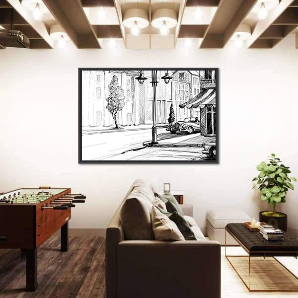 Retro City Sketch Canvas Wall Art-3 Horizontal-Gallery Wrap-25" x 16"-Tiaracle