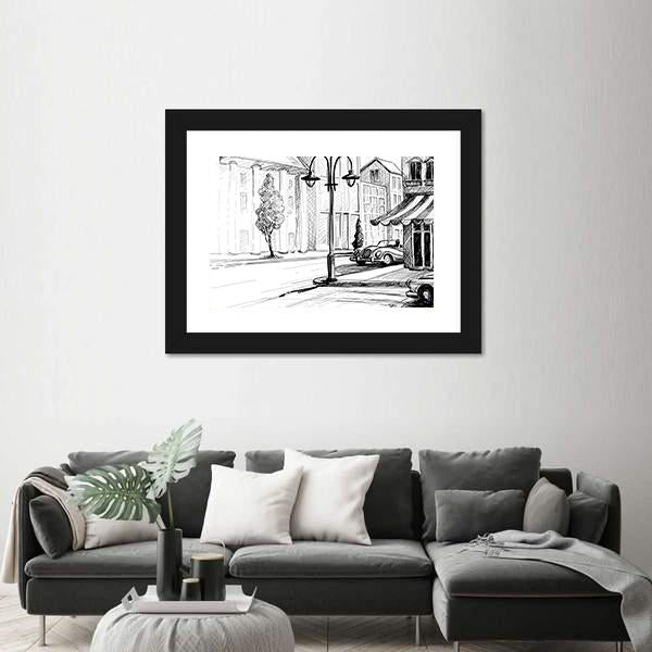Retro City Sketch Canvas Wall Art-3 Horizontal-Gallery Wrap-25" x 16"-Tiaracle