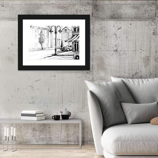 Retro City Sketch Canvas Wall Art-3 Horizontal-Gallery Wrap-25" x 16"-Tiaracle