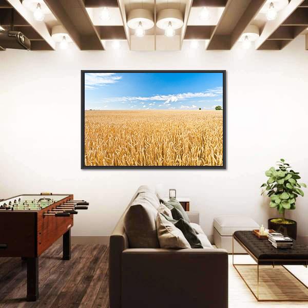 Ripe Wheat Field And Blue Sky With Clouds Canvas Wall Art-3 Horizontal-Gallery Wrap-25" x 16"-Tiaracle