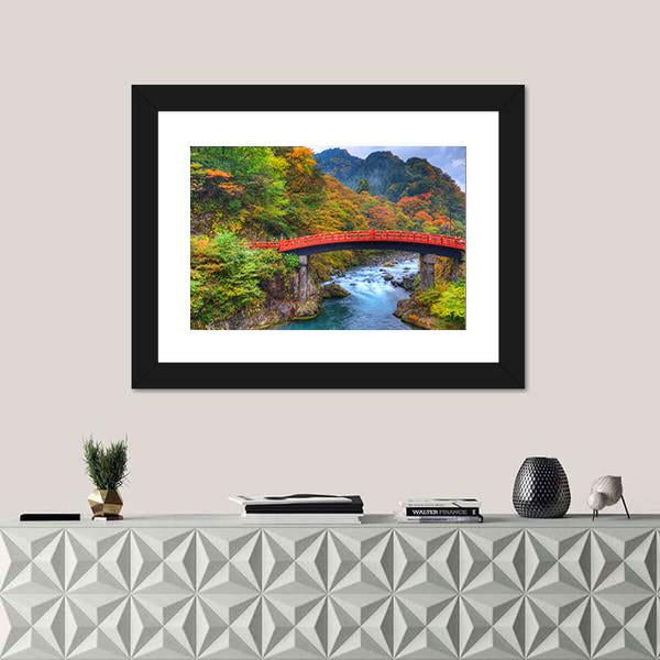 River With Shinkyo Bridge In Nikko Canvas Wall Art-1 Piece-Framed Print-20" x 16"-Tiaracle