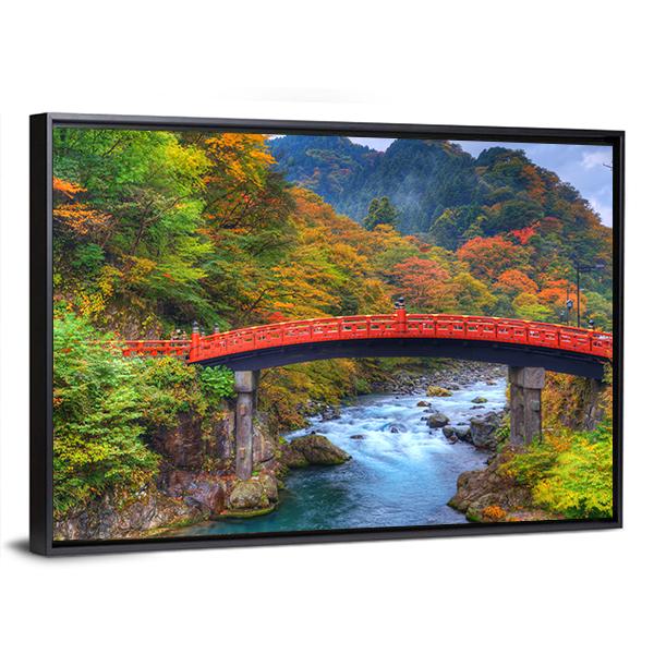 River With Shinkyo Bridge In Nikko Canvas Wall Art-3 Horizontal-Gallery Wrap-25" x 16"-Tiaracle