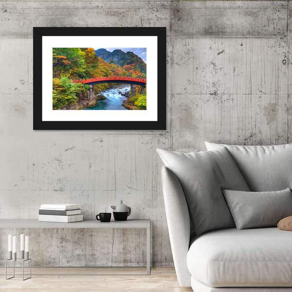 River With Shinkyo Bridge In Nikko Canvas Wall Art-3 Horizontal-Gallery Wrap-25" x 16"-Tiaracle