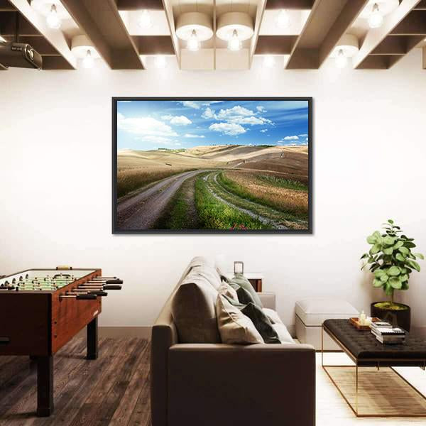 Road Between Fields Of Tuscany Canvas Wall Art-3 Horizontal-Gallery Wrap-25" x 16"-Tiaracle