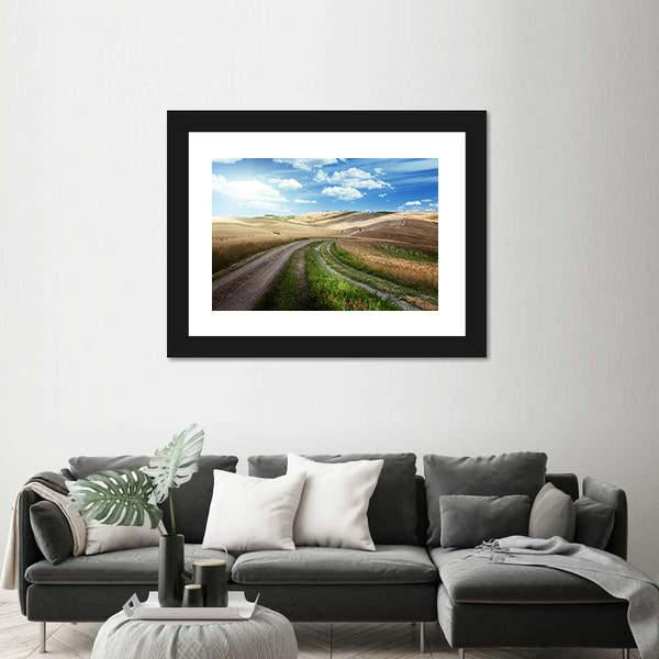 Road Between Fields Of Tuscany Canvas Wall Art-3 Horizontal-Gallery Wrap-25" x 16"-Tiaracle