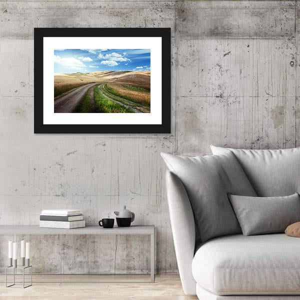 Road Between Fields Of Tuscany Canvas Wall Art-3 Horizontal-Gallery Wrap-25" x 16"-Tiaracle