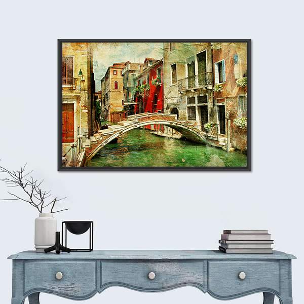 Romantic Venice Artwork In Painting Style Canvas Wall Art-1 Piece-Floating Frame-24" x 16"-Tiaracle