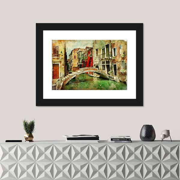 Romantic Venice Artwork In Painting Style Canvas Wall Art-1 Piece-Framed Print-20" x 16"-Tiaracle