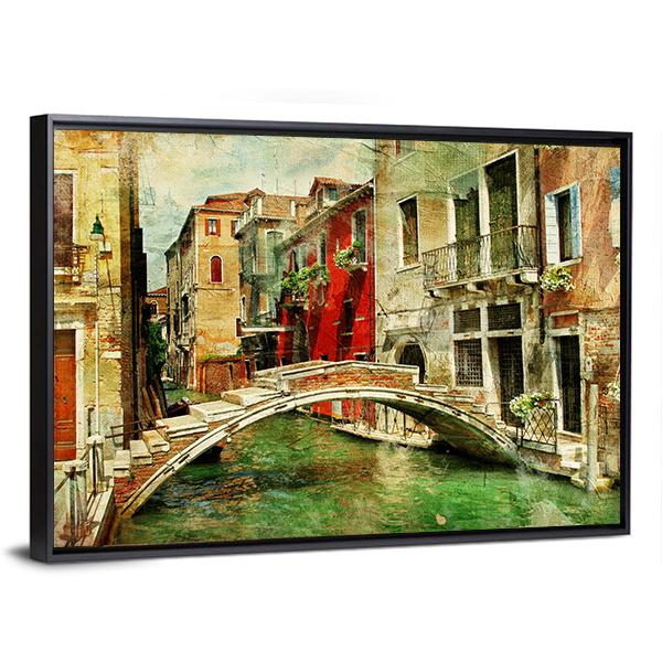 Romantic Venice Artwork In Painting Style Canvas Wall Art-3 Horizontal-Gallery Wrap-25" x 16"-Tiaracle