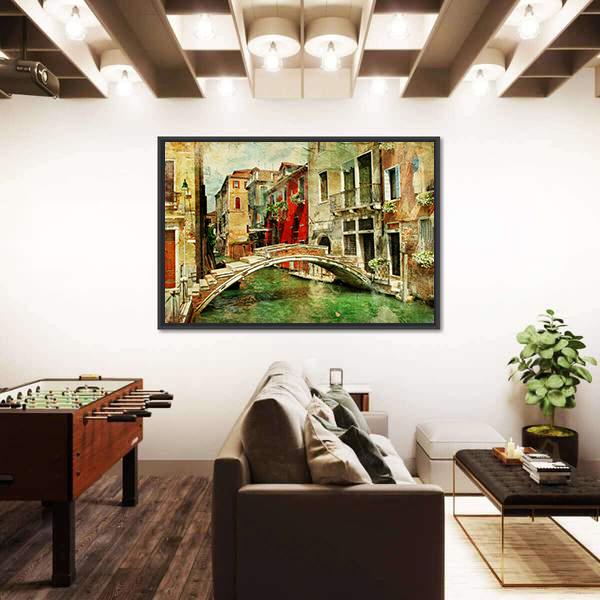 Romantic Venice Artwork In Painting Style Canvas Wall Art-3 Horizontal-Gallery Wrap-25" x 16"-Tiaracle