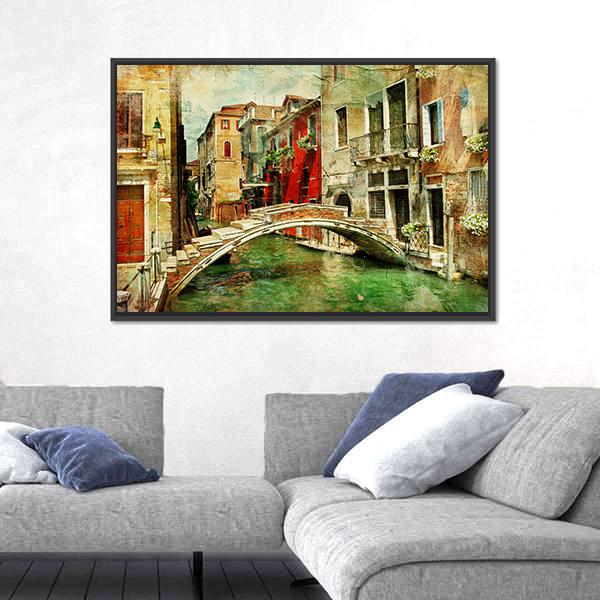 Romantic Venice Artwork In Painting Style Canvas Wall Art-3 Horizontal-Gallery Wrap-25" x 16"-Tiaracle