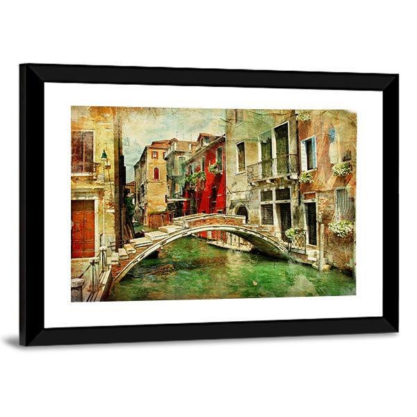 Romantic Venice Artwork In Painting Style Canvas Wall Art-3 Horizontal-Gallery Wrap-25" x 16"-Tiaracle