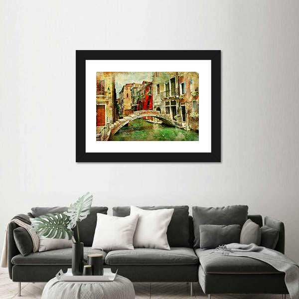 Romantic Venice Artwork In Painting Style Canvas Wall Art-3 Horizontal-Gallery Wrap-25" x 16"-Tiaracle