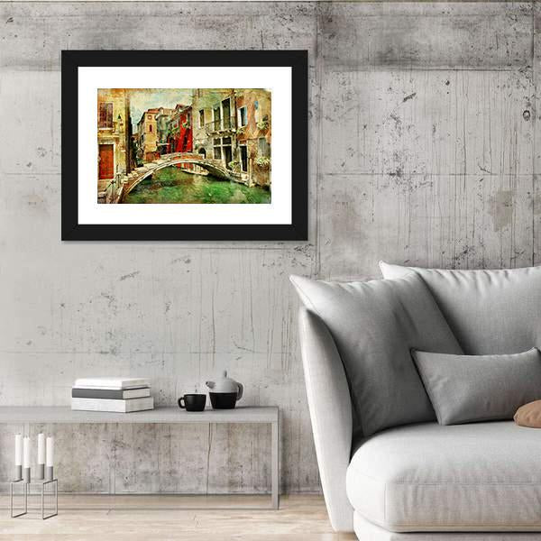 Romantic Venice Artwork In Painting Style Canvas Wall Art-3 Horizontal-Gallery Wrap-25" x 16"-Tiaracle