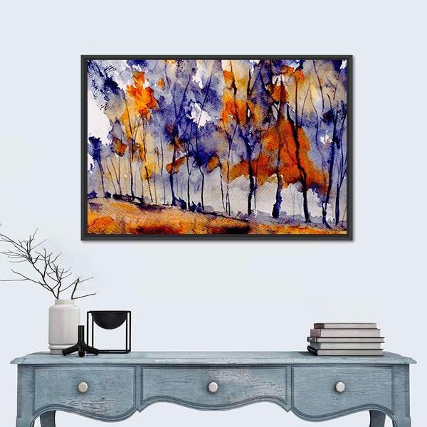 Rough Watercolor Painting Of Trees Canvas Wall Art-1 Piece-Floating Frame-24" x 16"-Tiaracle