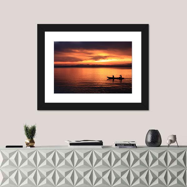 Rower At Sunset Canvas Wall Art-1 Piece-Framed Print-20" x 16"-Tiaracle