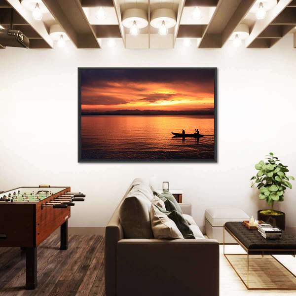 Rower At Sunset Canvas Wall Art-3 Horizontal-Gallery Wrap-25" x 16"-Tiaracle