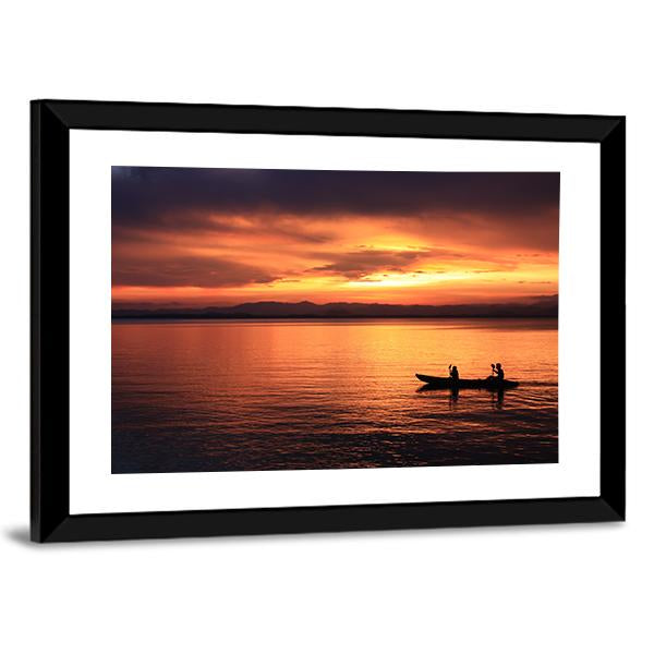 Rower At Sunset Canvas Wall Art-3 Horizontal-Gallery Wrap-25" x 16"-Tiaracle
