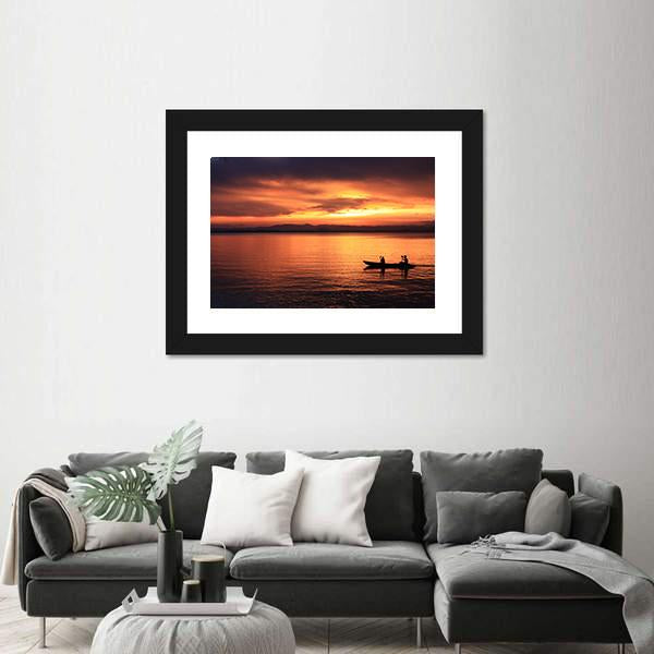 Rower At Sunset Canvas Wall Art-3 Horizontal-Gallery Wrap-25" x 16"-Tiaracle