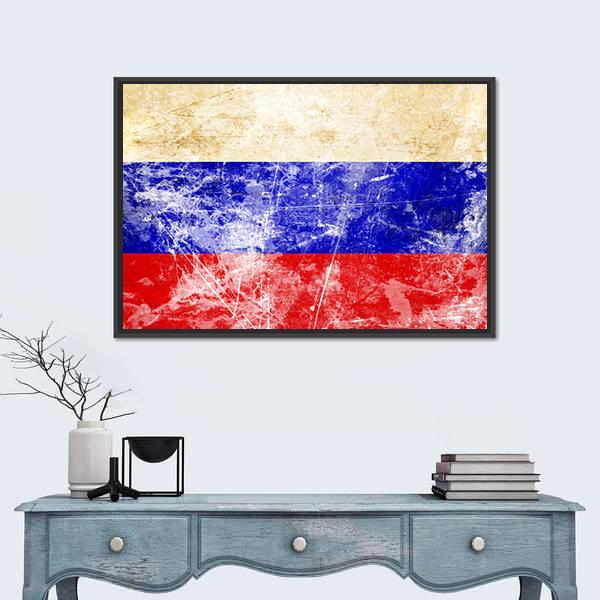 Russian Flag With Old Look Canvas Wall Art-1 Piece-Floating Frame-24" x 16"-Tiaracle