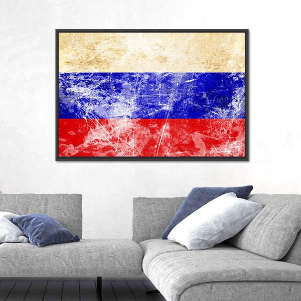 Russian Flag With Old Look Canvas Wall Art-3 Horizontal-Gallery Wrap-25" x 16"-Tiaracle