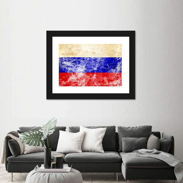 Russian Flag With Old Look Canvas Wall Art-3 Horizontal-Gallery Wrap-25" x 16"-Tiaracle